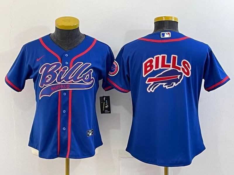 Women%27s Buffalo Bills Royal Team Big Logo With Patch Cool Base Stitched Baseball Jersey